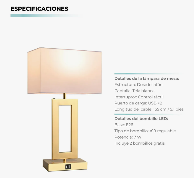 Juego x2 Lámparas de Mesa Inteligentes Atikus Golden – Lujo, Carga USB y Control Táctil