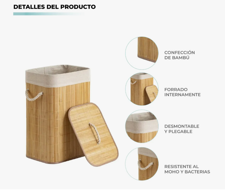 Cesto de Ropa de Bambú Premium con Forro – Elegancia y Orden Orgánico