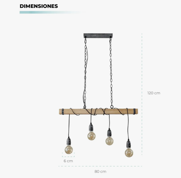 Lámpara Colgante Nórdica Atikus Safiro (4 Focos) – Elegancia Industrial y Calidez Natural