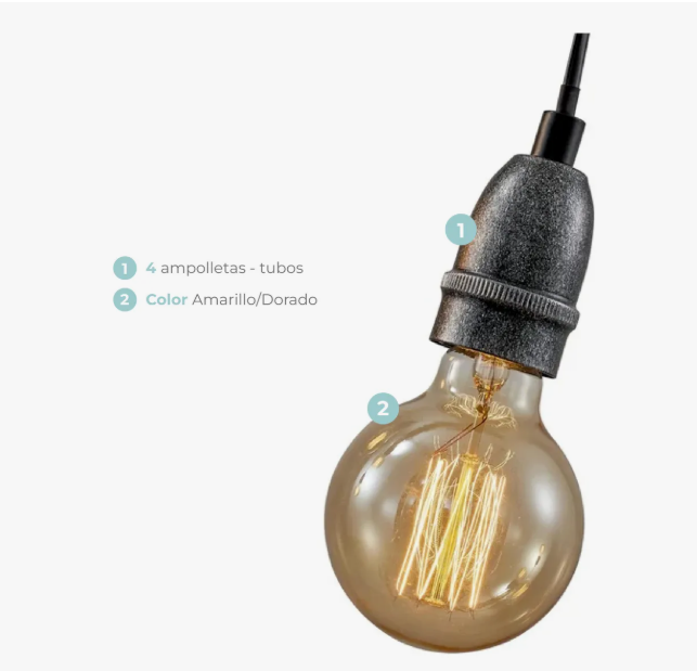 Lámpara Colgante Nórdica Atikus Safiro (4 Focos) – Elegancia Industrial y Calidez Natural