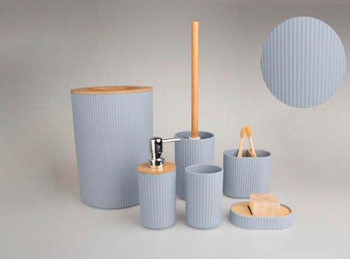 Set de Baño Acanalado con Bambú (6 Piezas) – Estilo Orgánico y Moderno