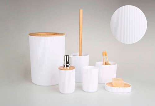 Set de Baño Acanalado con Bambú (6 Piezas) – Estilo Orgánico y Moderno