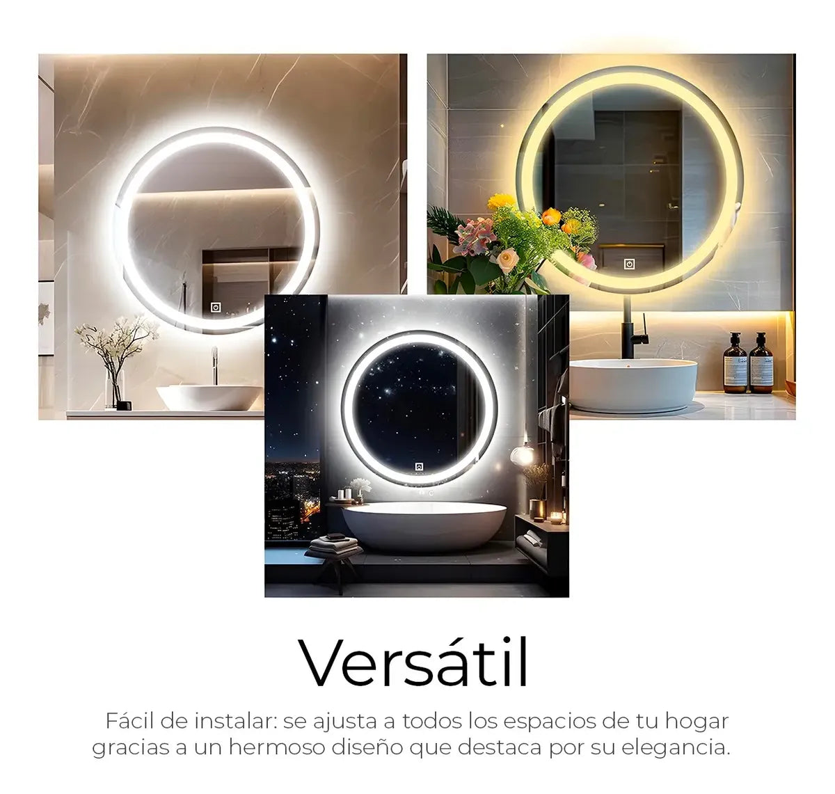 Espejo Redondo 70cm Con Luz Led 3 Tonos