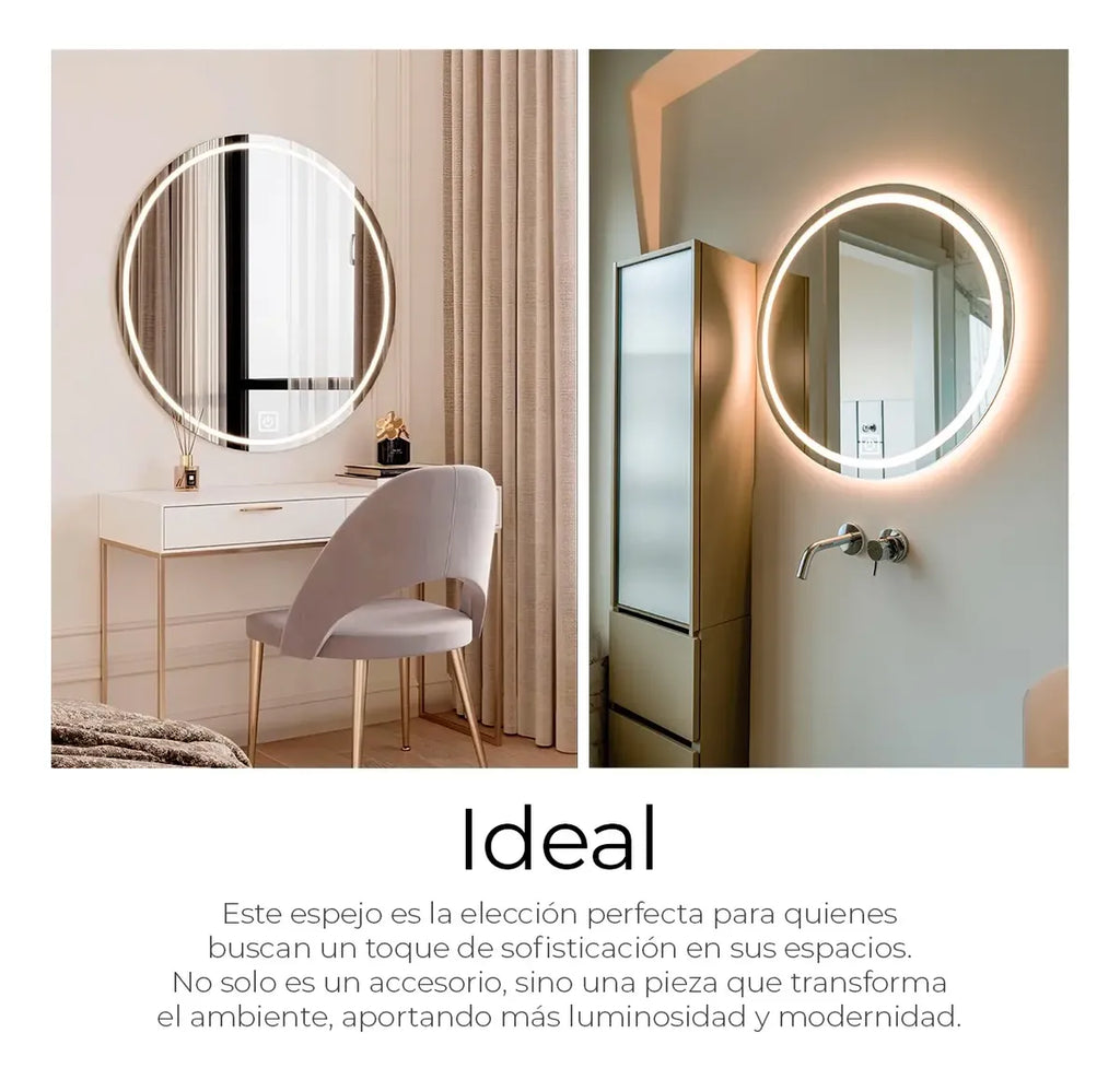 Espejo Redondo 70cm Con Luz Led 3 Tonos