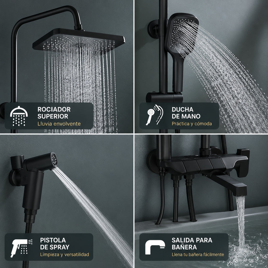 Columna de Ducha Termostática Premium – Sistema de Lujo Tipo Piano con Temperatura Inteligente (40°C)