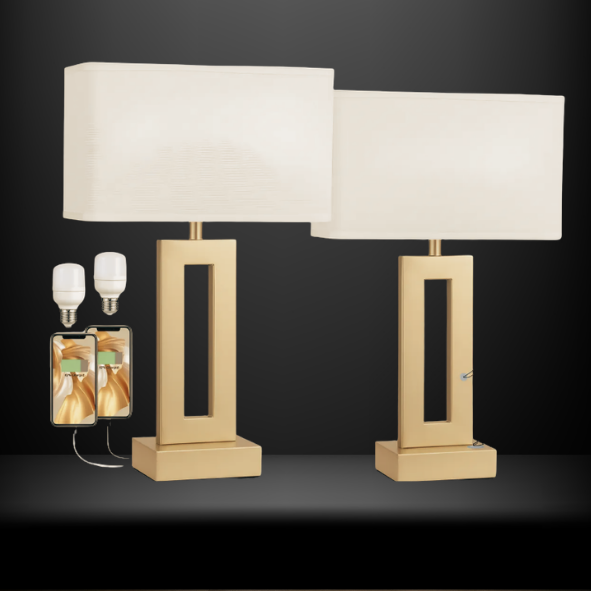 Juego x2 Lámparas de Mesa Inteligentes Atikus Golden – Lujo, Carga USB y Control Táctil